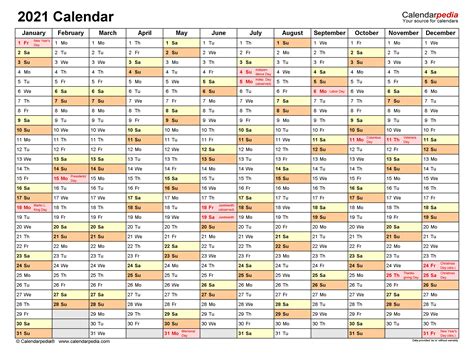 2021 Calendar In Excel Template