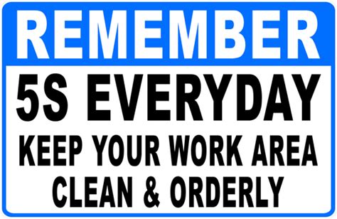Remember 5s Everyday Keep Your Work Area Clean And Orderly Signs By