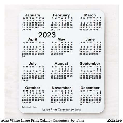 2023 White Large Print Calendar By Janz Mouse Pad Print
