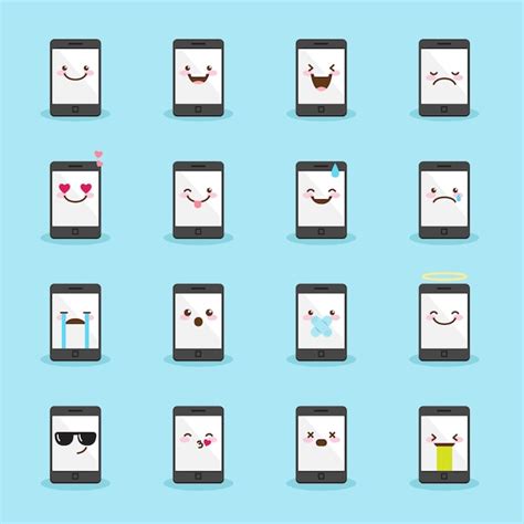 Smartphone Emoji Icon Set Premium Vektor