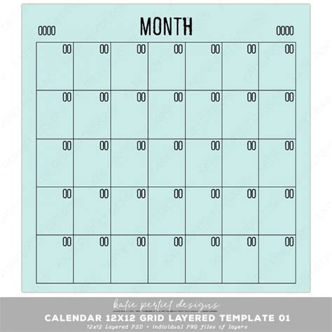 Calendar 12×12 Grid Layered Template 01 Katie Pertiet Designs