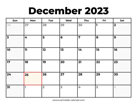 December 2023 Calendar With Holidays - A Printable Calendar