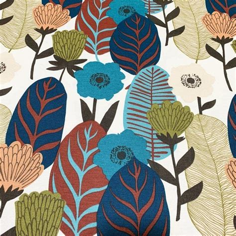 Botanical Floral Fabric Large Print Upholstery Fabric Blue Etsy