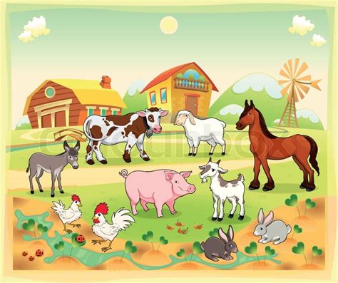 Farm Animals With Background Stock Vector Colourbox