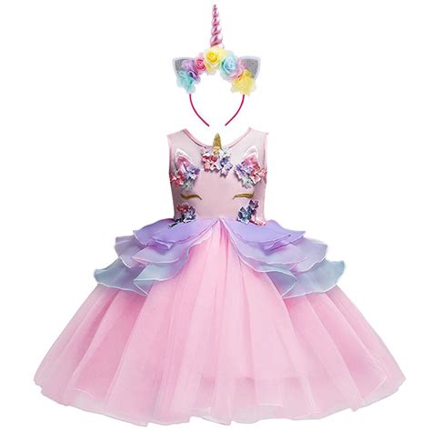 Pretty Princess Girls Unicorn Costume Dress Up Outfit Party Fancy Dress