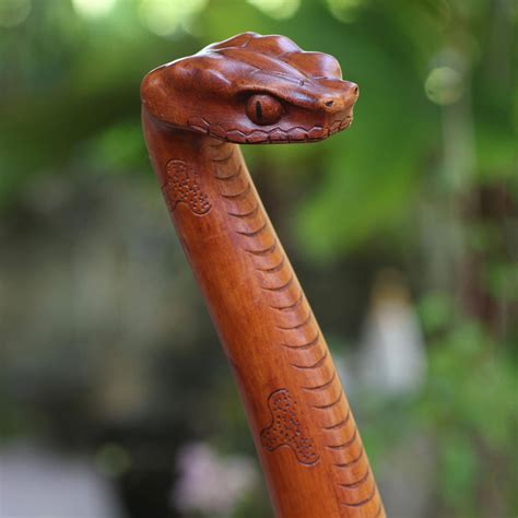 Hand Carved Mahogany Wood Snake Walking Stick Snake Head Novica