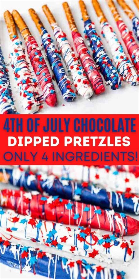 4th Of July Chocolate Dipped Pretzel Rods Easy Patriotic Dessert