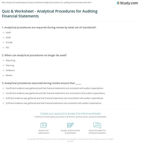 Quiz Worksheet Analytical Procedures For Auditing Financial My Xxx