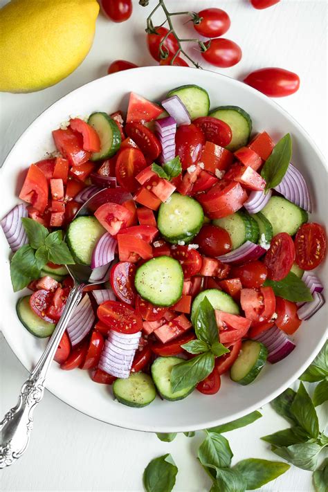 Balsamic Tomato Salad With Cucumber And Onion Peas And Crayons