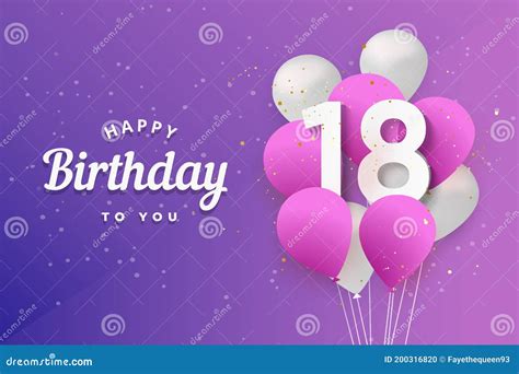 Happy 18th Birthday With Gold Balloons Greeting Card Background Vector