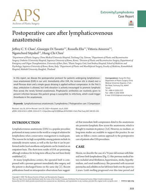 Pdf Postoperative Care After Lymphaticovenous Anastomosis