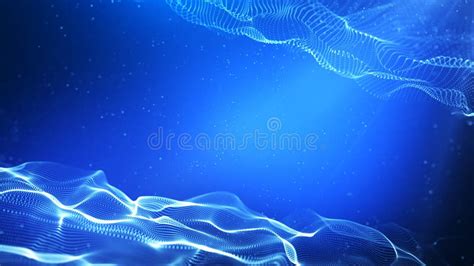Blue Particles Wave Abstract Background With Shining Floor Particle