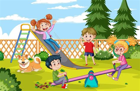 Happy Children Playing At Playground 7562297 Vector Art At Vecteezy