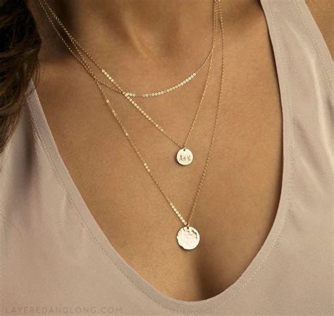 Layered Necklaces Initial Disk Necklace Set Of 3 Etsy Layered