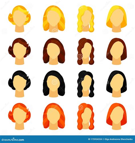 Colorful Cartoon Girl Hairstyle Set Stock Vector Illustration Of
