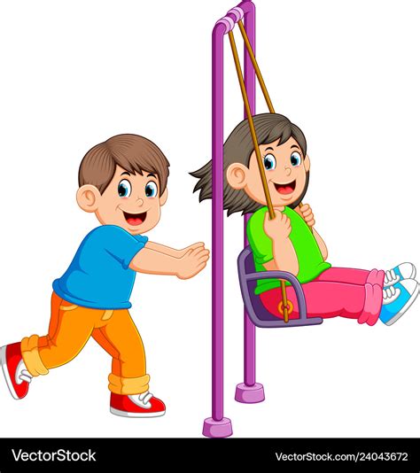 Brother Pushing Sister On Swing Royalty Free Vector Image
