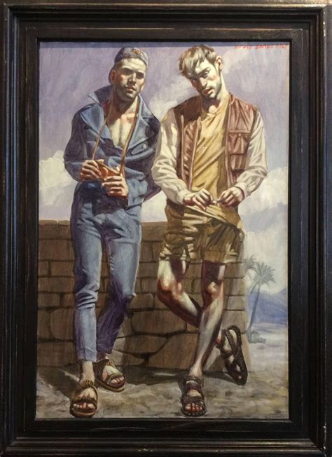 Mark Beard Two Young Men In Sandals Framed Vertical Figurative Oil