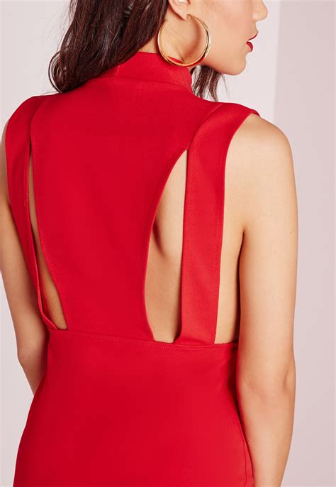 Missguided High Neck Open Side Bodycon Dress Red Lyst