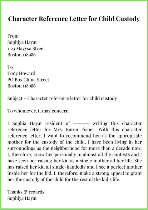 Character Reference Letter For Child Custody Template Character