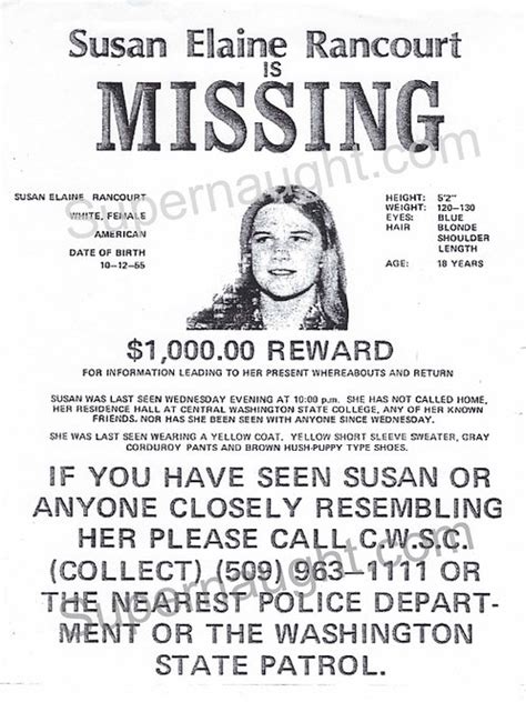 Susan Rancourt Missing Flyer Replica Ted Bundy Victim Supernaught