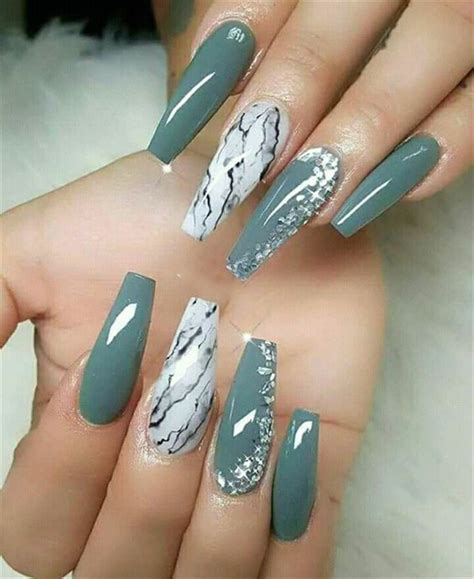 Fashionable shiny nail design with sequins, glitter on short, long shiny nails, fashion trends, best manicure ideas gel varnish, silk. 20+ Trendy and Attractive Marble Coffin Nails Design