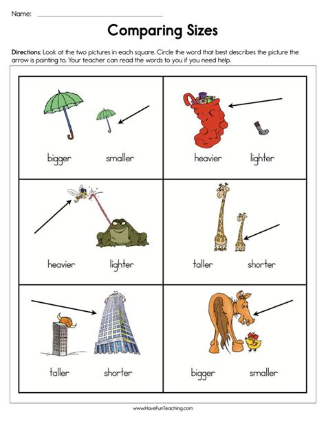 First Grade Size Comparison Worksheet