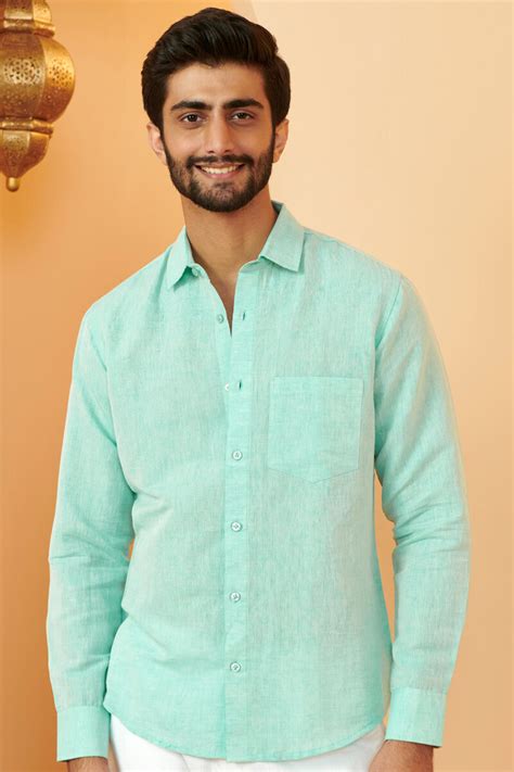 Buy Green Handcrafted Cotton Linen Shirt For Men Fgmns22 66 Farida Gupta