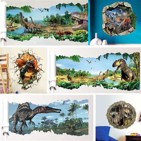 3d Dinosaurs Wall Stickers Home Decoration Cartoon Living Room Jurassic