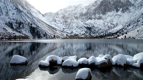 Snow Tag Calm Frozen River Winter Pretty Nice Mirrored Snow Mountain