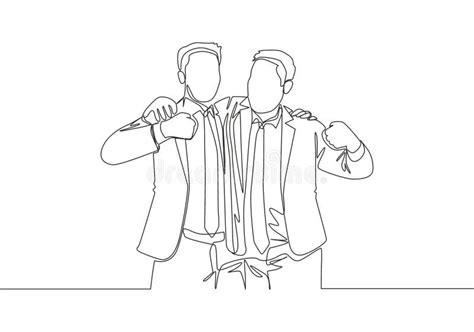 One Continuous Line Drawing Of Two Young Happy Businessmen At The
