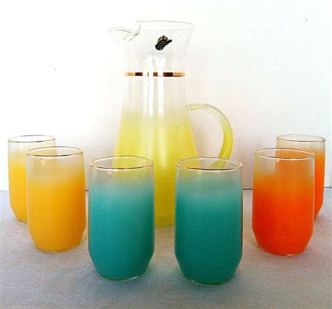 Vintage 1950s West Virginia Blendo Glass Riviera Beverage Set Etsy