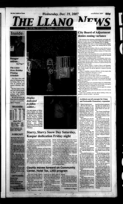 The Llano News (Llano, Tex.), Vol. 120, No. 12, Ed. 1 Wednesday