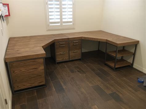 Custom Double Corner Desk Oak Wood With Metal Frame Large Corner Desk Diy Corner Desk Large