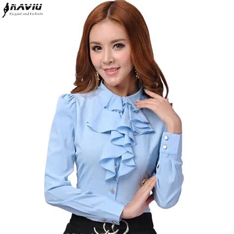 new autumn elegant women long sleeve chiffon shirt office ladies business slim blouse plus size