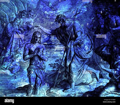 Baptism Of Jesus Christ By John The Baptist Graphic Collage From