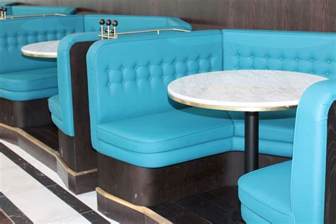 Booth Seating Featuring Beautiful Ocean Coloured Upholstery