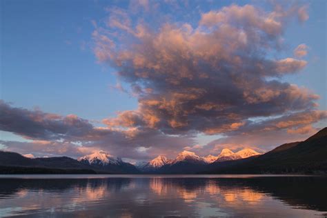 Calm Clouds Dusk Evening Glacier National Park Lake Mcdonald