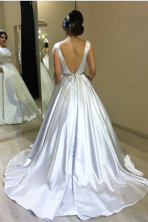 Alluring White Satin Bridal Gown For Marriage With Pockets On Storenvy