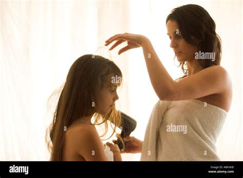 Mother And 8 Year Old Daughter Together Stock Photo Alamy