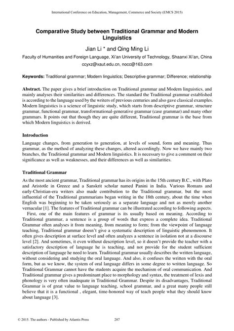 Pdf Comparative Study Between Traditional Grammar And Modern Linguistics