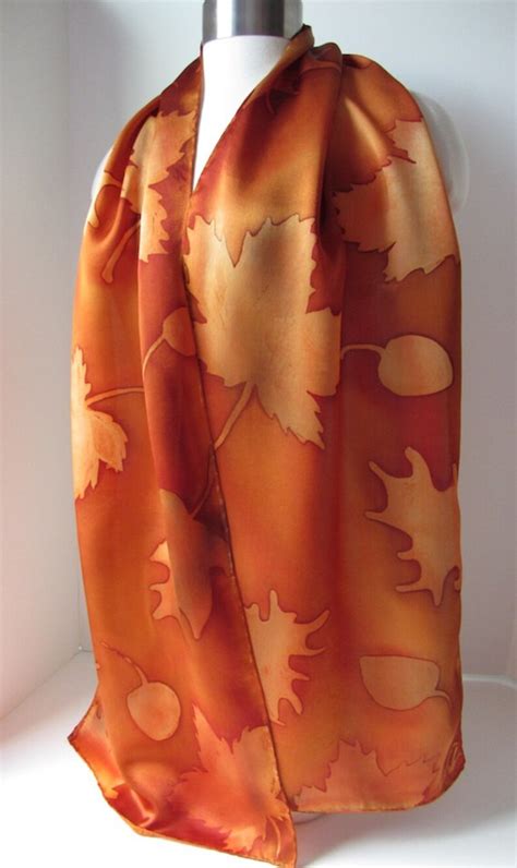 Autumn Leaves Hand Painted Silk Scarf Etsy