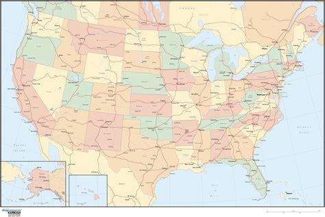 United States Political Wall Map W Highways And Oceans By Map Resources