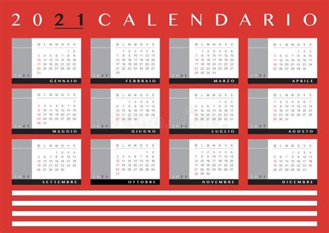 Calendario Italiano 2021 Con Sfondo Rosso E Spazio Di Copia