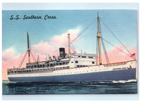 Mid 1900s Ss Southern Cross P And O Steamship Co Miami Fl Postcard