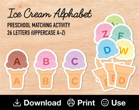 Ice Cream Alphabet Printable Matching Activity Learn 26 Etsy Uk