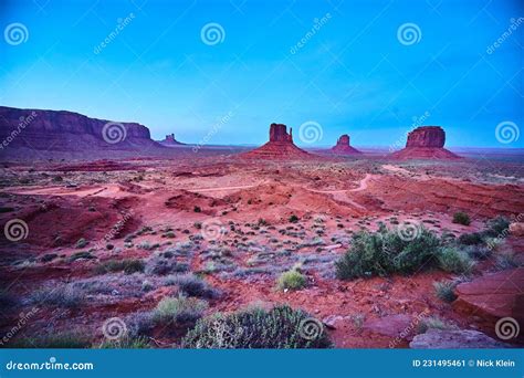 Desert Landscape Of Large Red Rocks And Blue Hue Stock Image Image Of