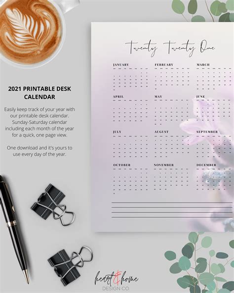 2021 Printable Desk Calendar Pdf Printable Calendar Pages Etsy