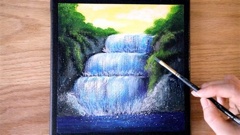 Easy Waterfall Painting Black Canvas Painting Acrylic Painting For