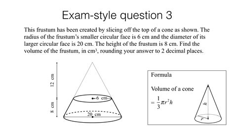 A cone has a radius (r) and a height (h) (see picture below). G17g - Volume of spheres, pyramids, and cones - BossMaths.com