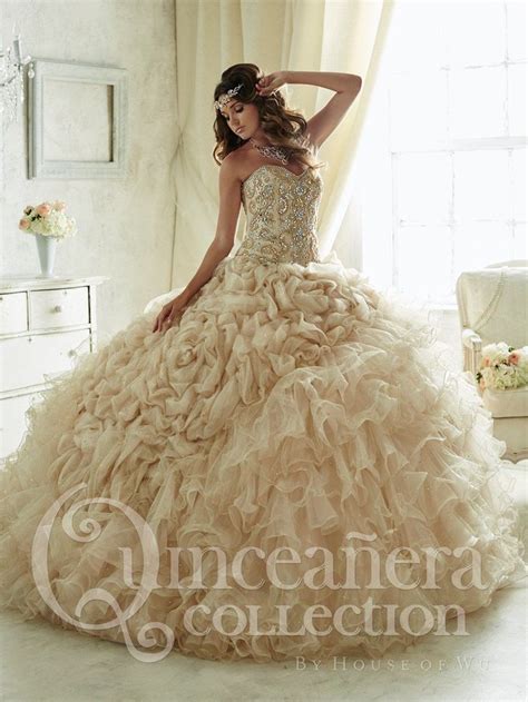 Ruffled Strapless Quinceanera Dress By House Of Wu 26816 4 Gold In
